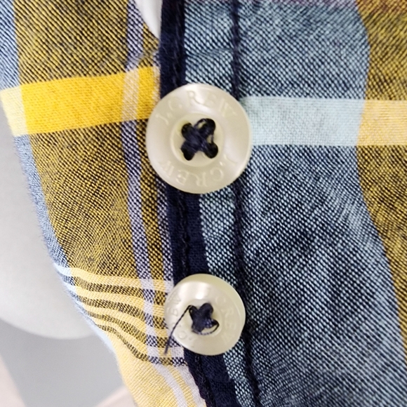 J.Crew Button Front Plaid Shirt Tailored Fit Cotton Blue Green Yellow Size Large - Picture 4 of 11